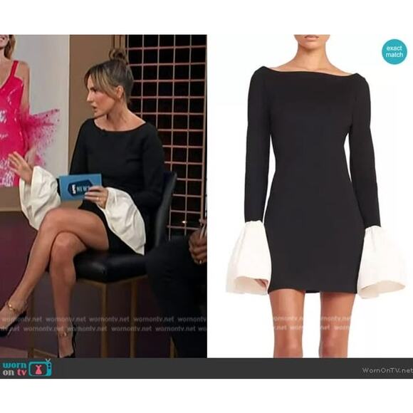 Staud Hawthorne Black & Ivory Ponte Cocktail Mini Dress bell sleeve size XS - Picture 8 of 15